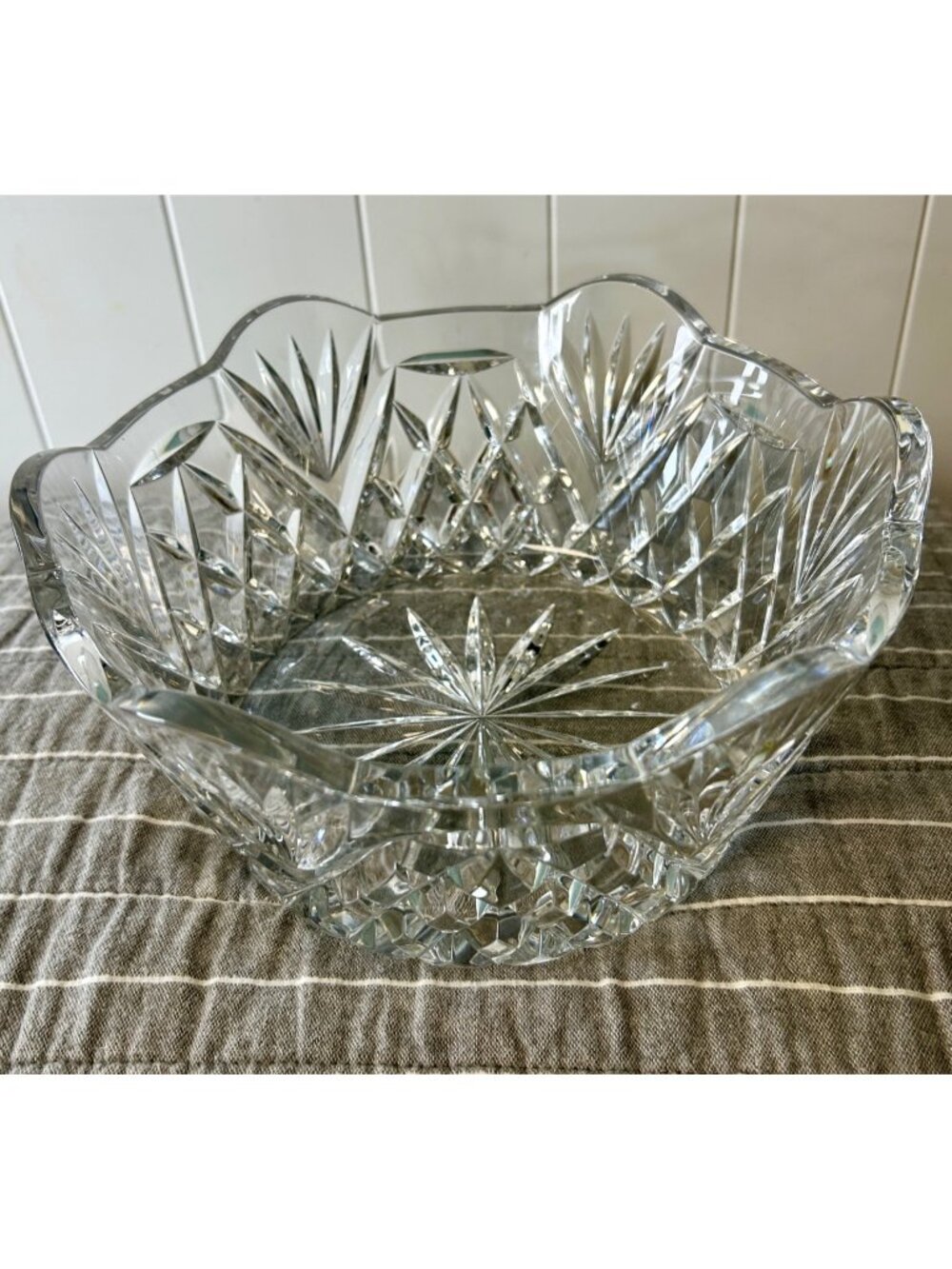 Rogaska Cut Crystal Serving Bowl Scalloped Edges & Starburst Design 9" Diameter